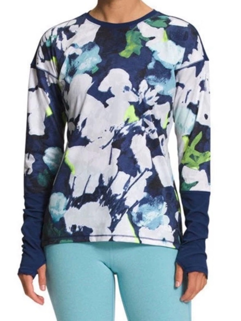 The North Face Dawndream Sweater Blue Floral Long Sleeve Plus Sz 1X Activewear